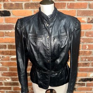Vintage Wilsons Leather Black Peplum Moto Jacket Size 10